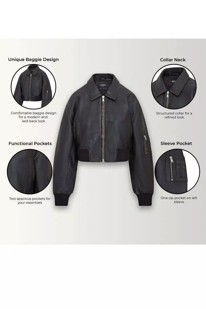 Infinity Leather Oversized Leather MA-1 Bomber Jacket